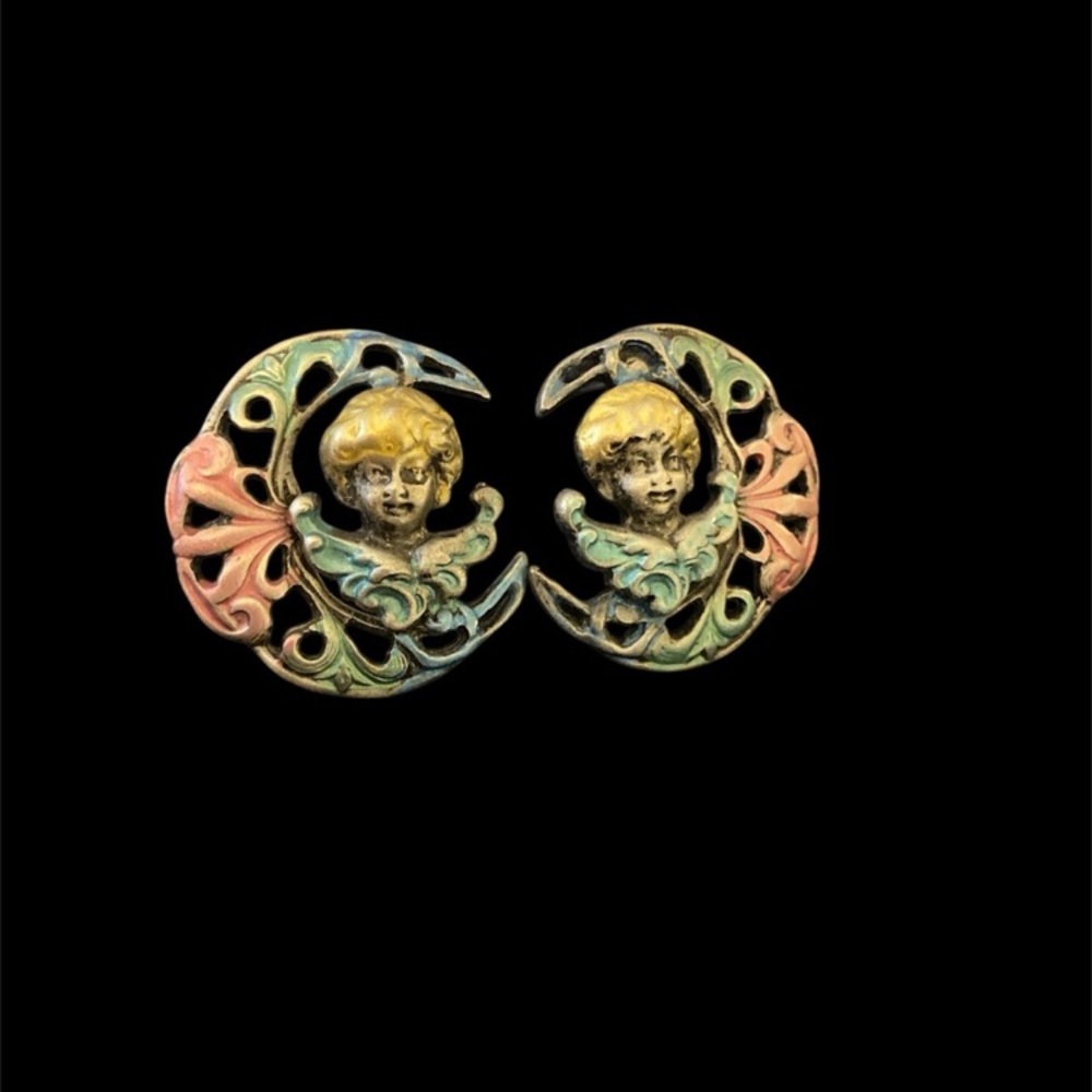 Vintage art nouveau  cherub celestial earrings